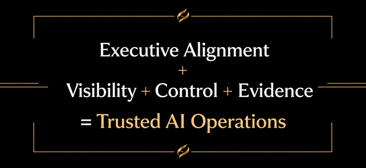 Executive Alignment + Visibility + Control + Evidence = Trusted AI Operations